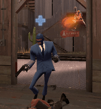 a spy runs into a small enclosed room, he is completely unaware of the enemy pyro chasing him inside